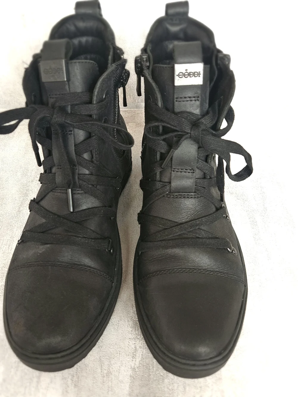 CODDI 2 Black Leather Sneaker Boots Mens 8 Womens 9.5 Dual Zip Like New